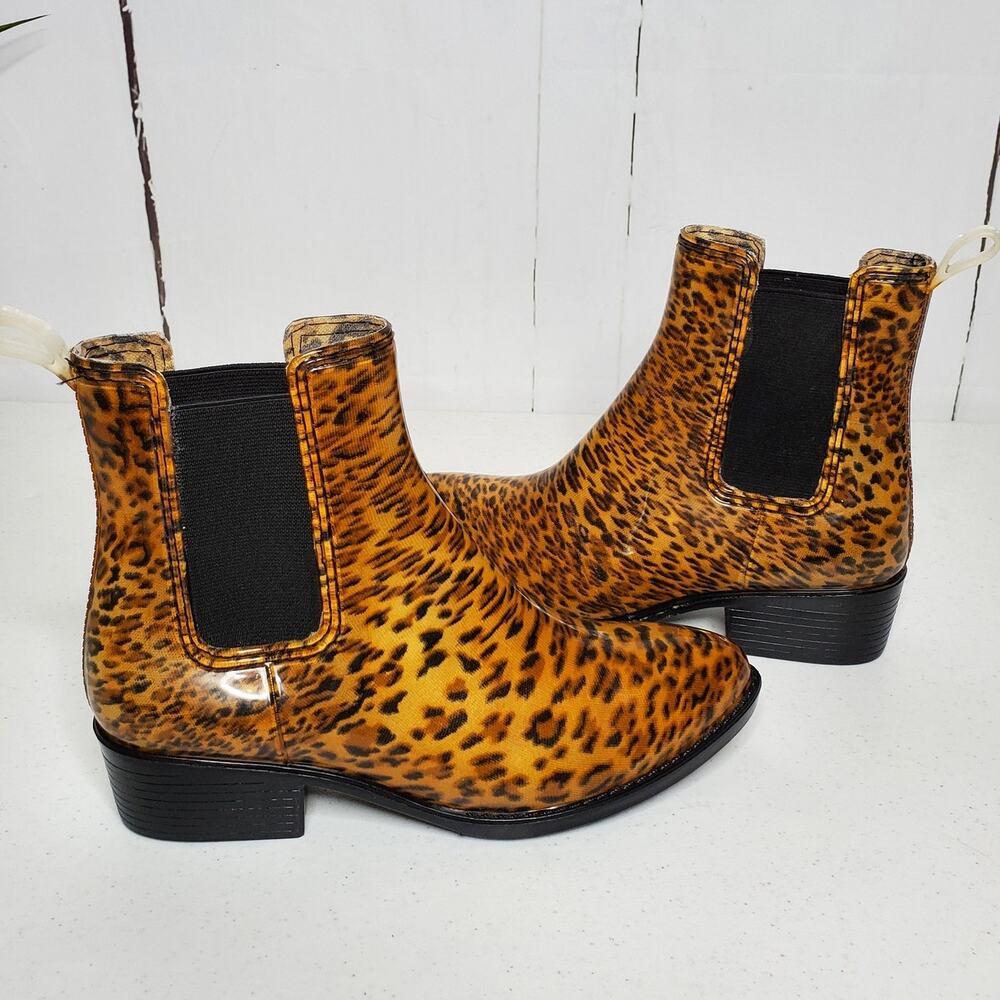 Jeffrey Campbell Stormy Leopard Havana Last Chelsea Rain Booties 7 - Picture 5 of 10